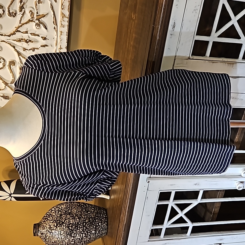 Navy Striped Fluffy Sleeve Top